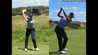 Justin Thomas golf swing  Long Iron faceon amp downtheline July 2017 [upl. by Regnig]